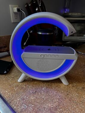 White Bluetooth Speaker with Blue LED Accent
